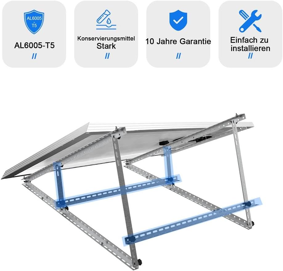 Verstärkte Solarpanel-Halterung Aluminium Verstärkte Balkon-Kraftwerkshalterung 118CM Montagewinkel 0-90° Solarpanel-Montagesatz für 100W-800W Geeignet für Flachdächer Wände Wohnwagen Boote 2 set