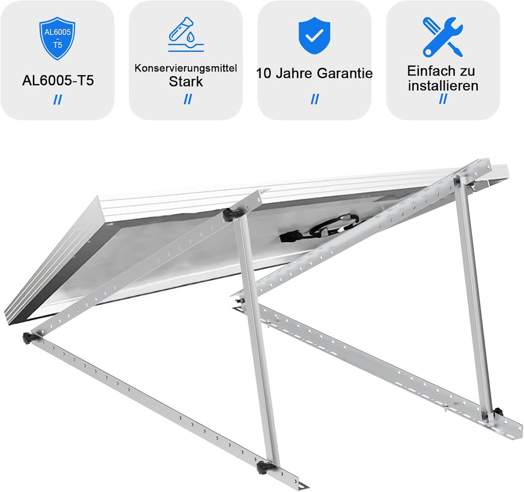 Balcony Power Plant Aluminum Mount for 100W-600W Solar Panels, 118 cm, 2 sets, Adjustable Tilt Angle from 0° to 90° solar panel mount PV flat roof PV module roof mounts solar modules
