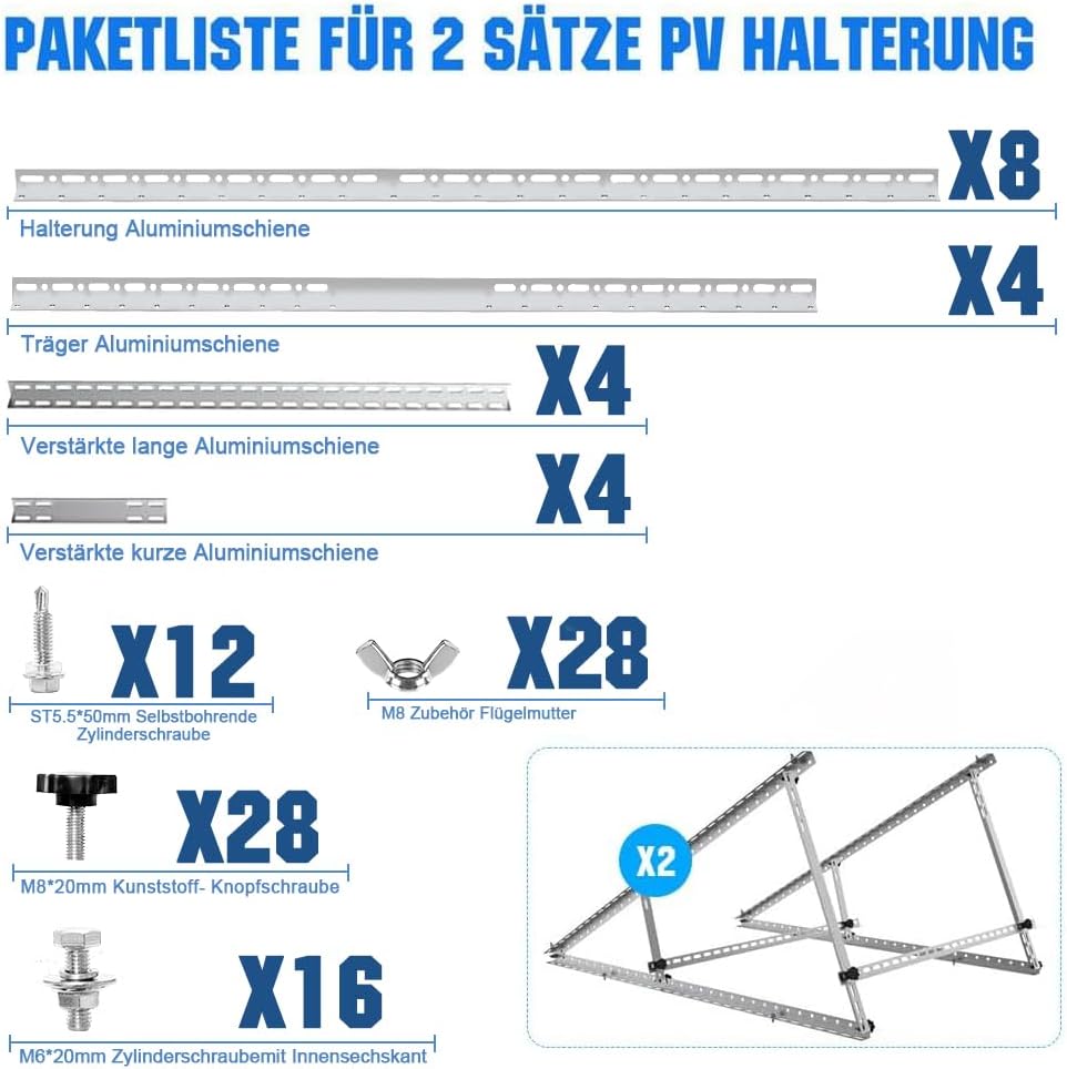 Verstärkte Solarpanel-Halterung Aluminium Verstärkte Balkon-Kraftwerkshalterung 118CM Montagewinkel 0-90° Solarpanel-Montagesatz für 100W-800W Geeignet für Flachdächer Wände Wohnwagen Boote 2 set