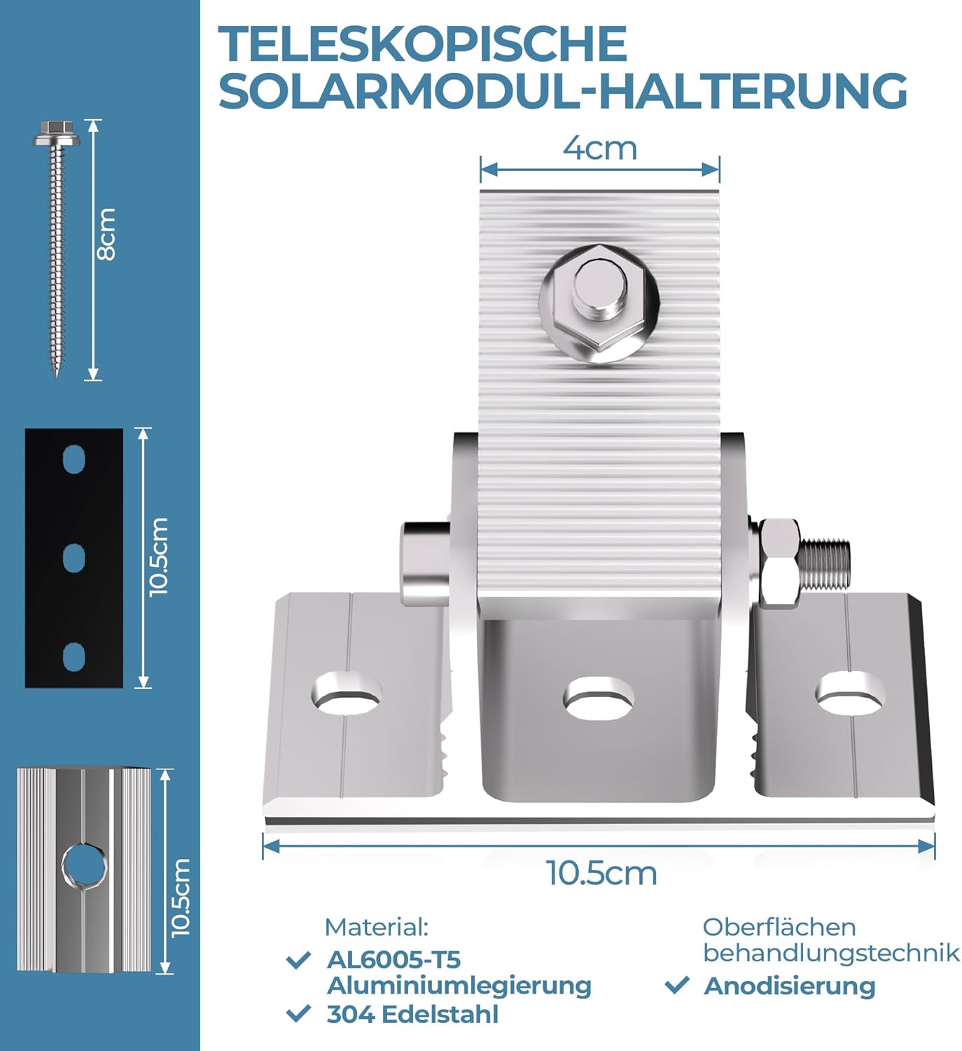 Kit de centrale solaire de balcon 2 panneaux support réglable 15°-30° pour panneaux solaires, montage universel pour toits plats et murs pour modules photovoltaïques de 100W-600W, fixation facile