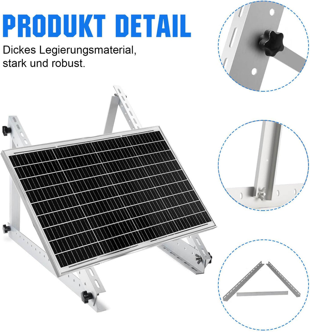Balcony Power Plant Aluminum Mount for 100W-600W Solar Panels, 118 cm, 2 sets, Adjustable Tilt Angle from 0° to 90° solar panel mount PV flat roof PV module roof mounts solar modules