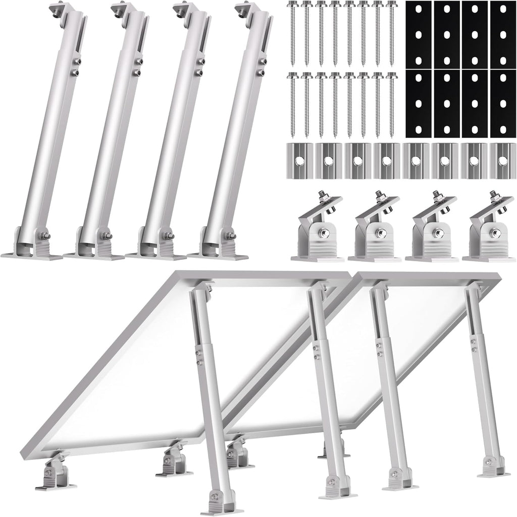 Kit de centrale solaire de balcon 2 panneaux support réglable 15°-30° pour panneaux solaires, montage universel pour toits plats et murs pour modules photovoltaïques de 100W-600W, fixation facile