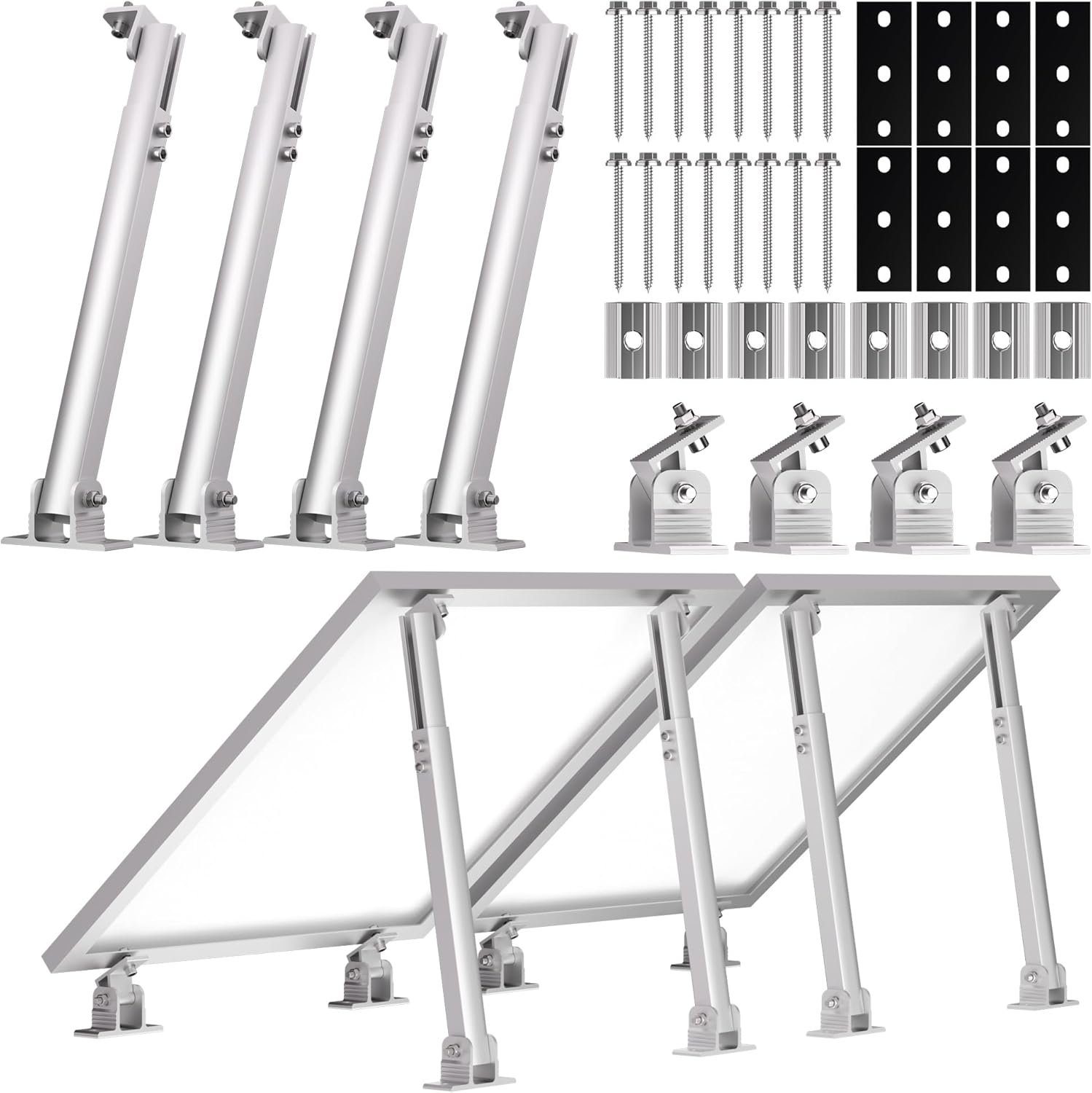 Kit de centrale solaire de balcon 2 panneaux support réglable 15°-30° pour panneaux solaires, montage universel pour toits plats et murs pour modules photovoltaïques de 100W-600W, fixation facile