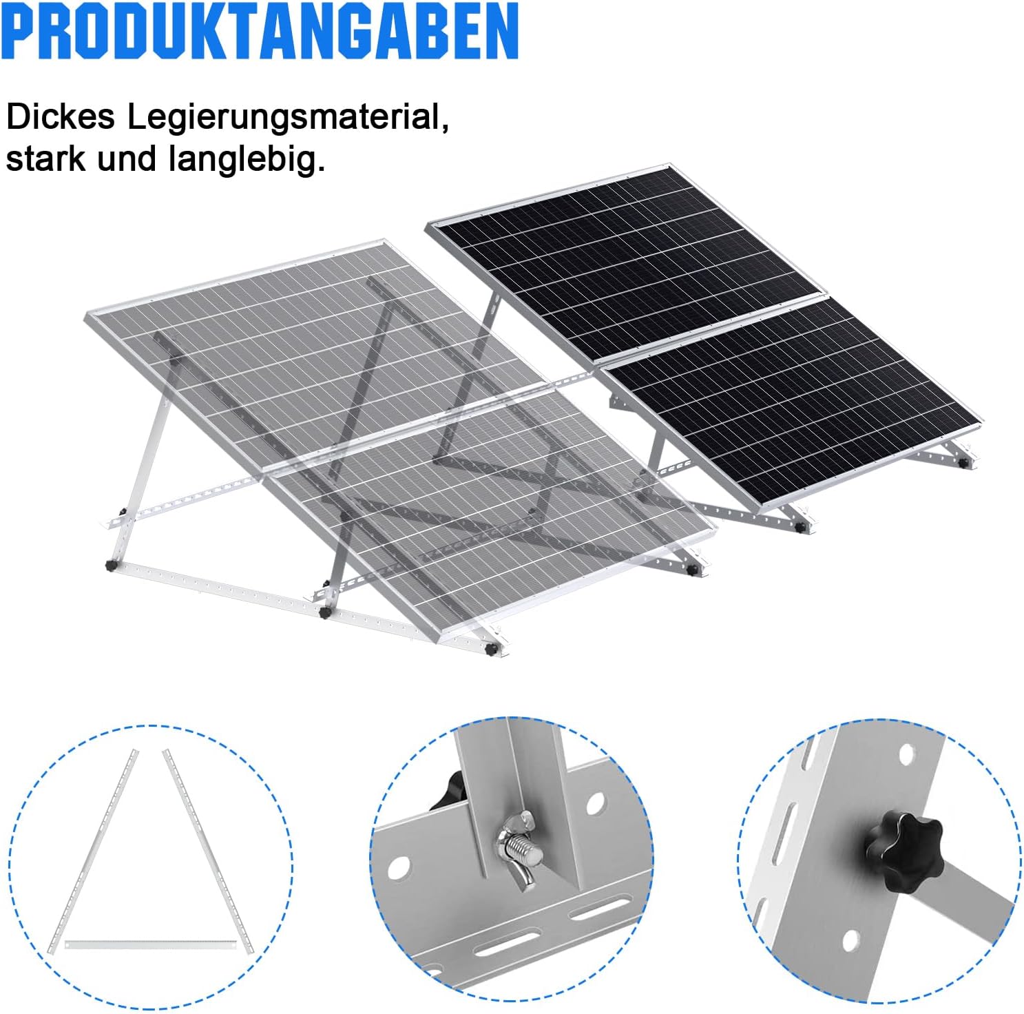 Reinforced Solar Panel Mount Aluminum Reinforced Balcony Power Plant Mount 118CM Mounting Angle 0-90° Solar Panel Mounting Kit for 100W-800W Suitable for Flat Roofs Walls Caravans Boats 2 set