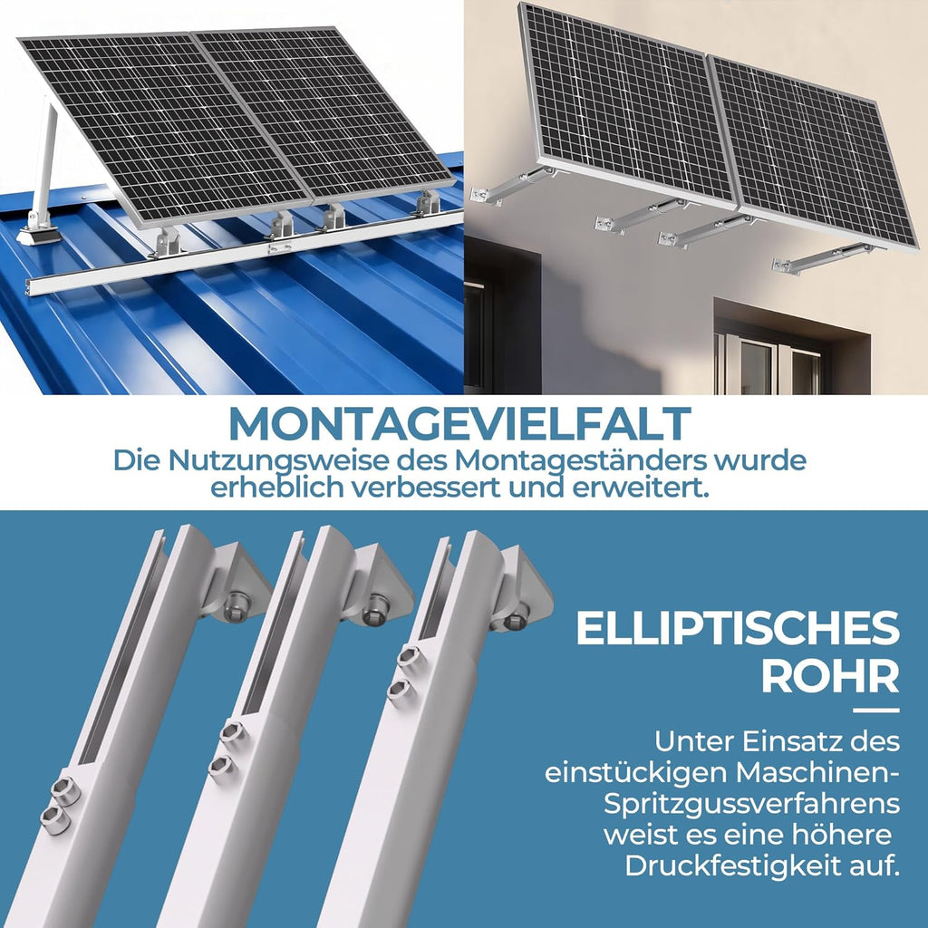 Kit de centrale solaire de balcon 2 panneaux support réglable 15°-30° pour panneaux solaires, montage universel pour toits plats et murs pour modules photovoltaïques de 100W-600W, fixation facile