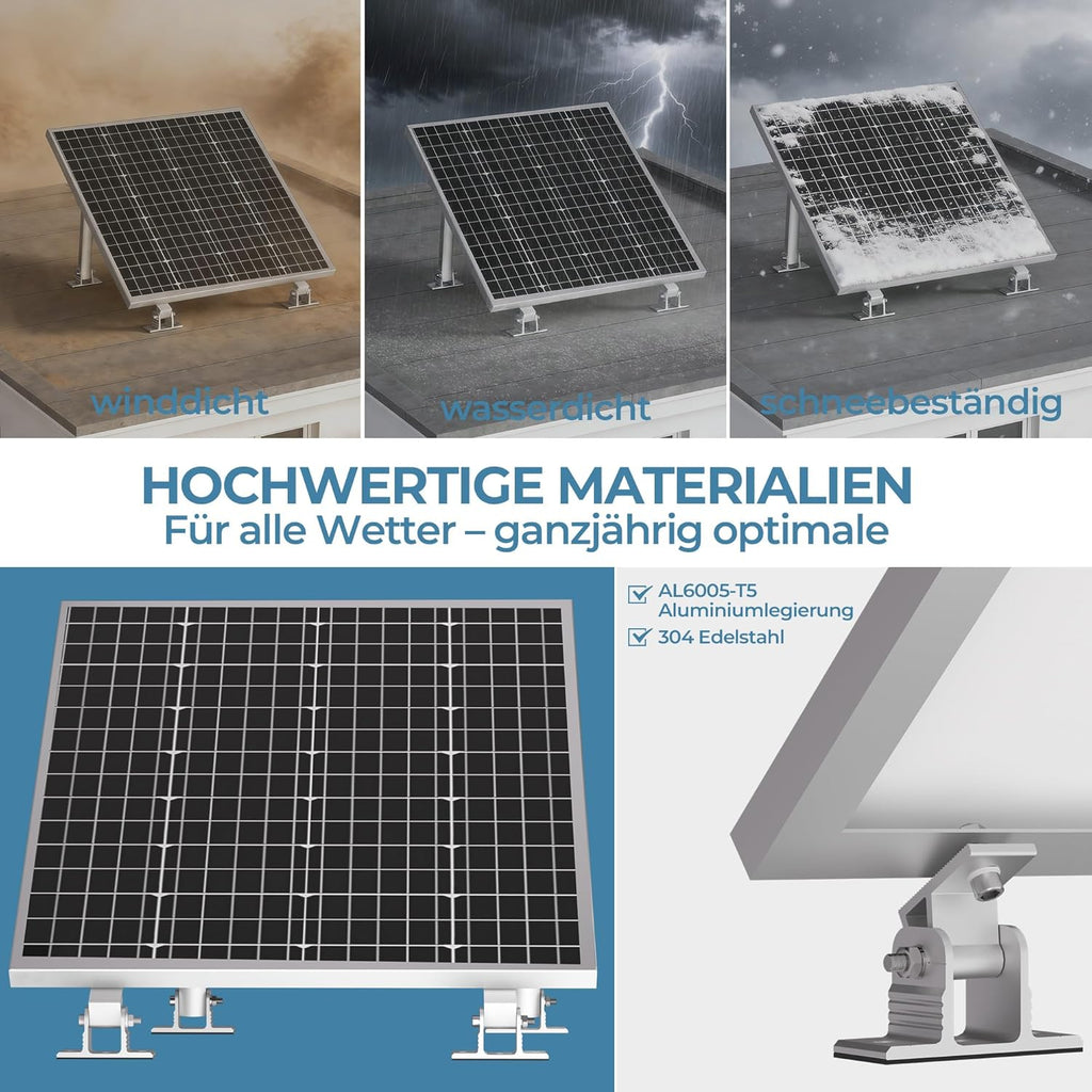 Kit de centrale solaire de balcon 2 panneaux support réglable 15°-30° pour panneaux solaires, montage universel pour toits plats et murs pour modules photovoltaïques de 100W-600W, fixation facile