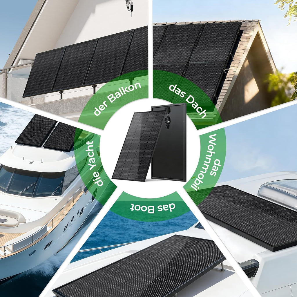 Monokristallines solarpanel flexibel 200W,18V solarmodul mit ETFE schwarzes Rahmen Version (Full Black), 200 watt solarpanel ideal für Wohnmobil, Balkonanlage, Gartenhäuse, Boot